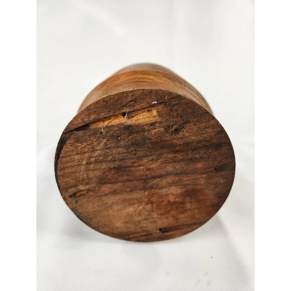 Vintage MCM Wood Planter Vase Handcrafted Hand Turned Plant Holder Unique Decor‎